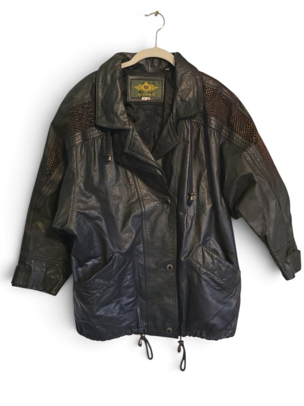 Vintage 1990s Black Leather Snake Skin Detail Coat Grunge Indie Messy Girl